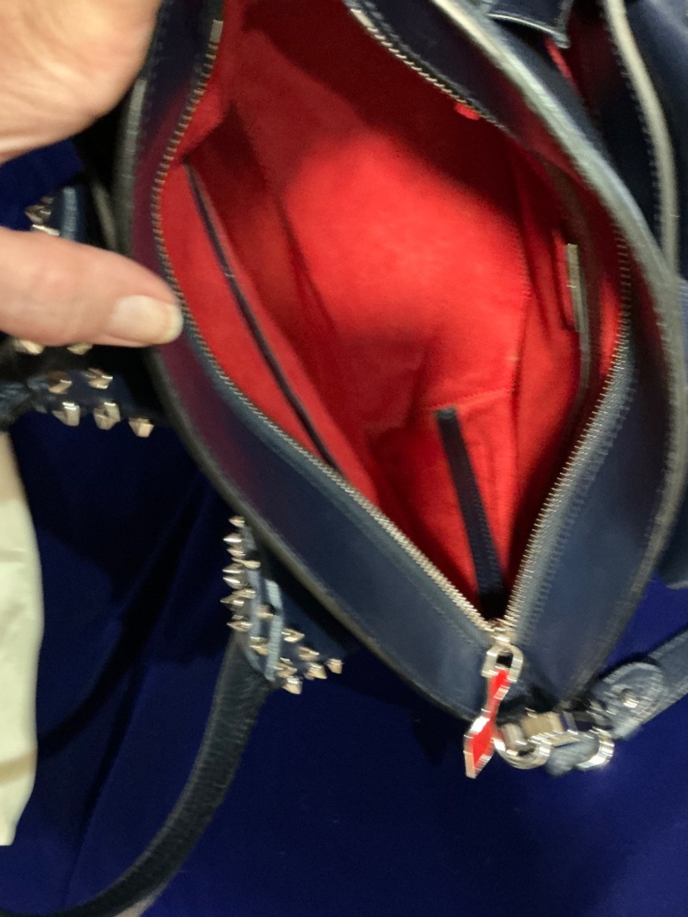 Christian Louboutin Navy Blue Top Handle Spiked 2way Eloise Satchel/Tote Bag - Picture 6 of 11